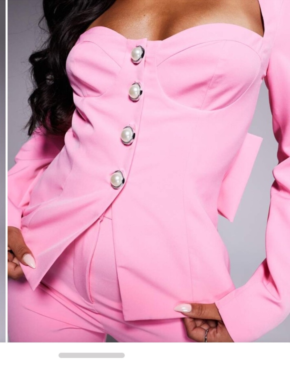 ASOS Pink Button-Down Bustier Blazer Top - Picture 3 of 5